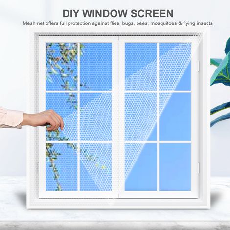 Moustiquaire Autocollante pour Fenêtre 59 x 78 Inch, Installation DIY Facile avec Velcro, Maille Anti-Moustiques et Insectes Blanche en Polyester, 1 Écran + 1 Rouleau (1/4)