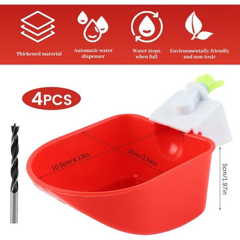 Abreuvoir Automatique pour Poules Lot de 4 - Système d'abreuvement pour Volaille avec Foret - Bol à Eau pour Poussins Oiseaux Canards (1/5)