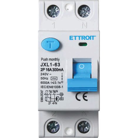 ETTROIT Interruttore Differenziale Puro 2P 16A 300mA 220V 6KA - JX321663 (1/5)