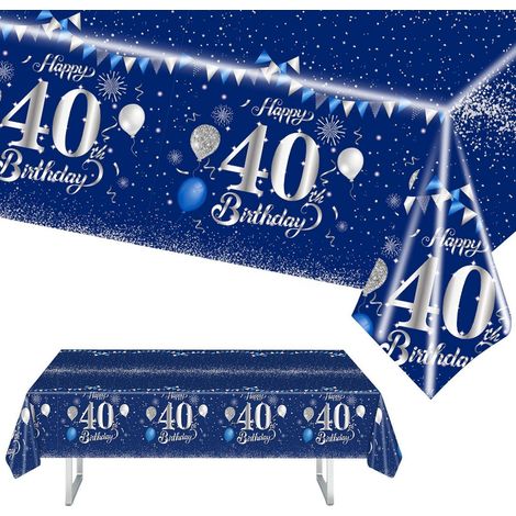 Nappe 40ème Anniversaire Bleu Argenté 137x274cm pour Déco de Fête