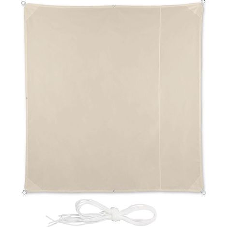 Relaxdays Voile d’ombrage carré diffuseur d’ombre protection soleil UV terrasse toile résistante à l'eau, 2 x 2 m, beige