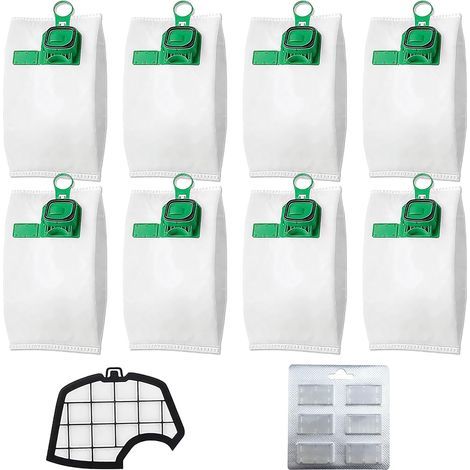 Pack of 8 vacuum cleaner bags for Vorwerk Kobold VK140 VK150 FP140 - Replacement filter bags with 1 motor protection filter - High filtration efficiency - Multi-layered and durable (1/5)
