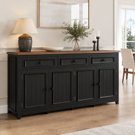 Buffet 160x35x76 cm noir en MDF avec 3 tiroirs et 4 portes, style moderne (1/5)
