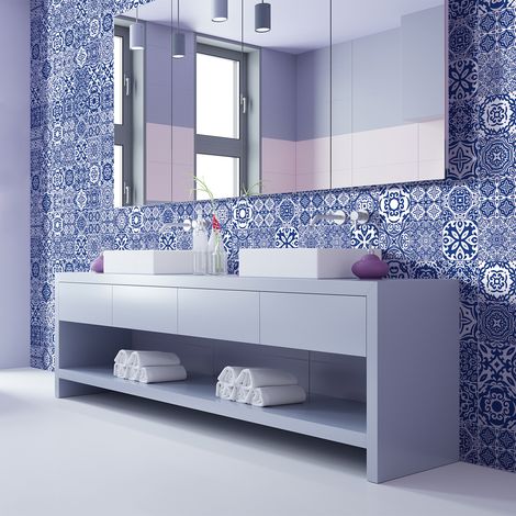 Sticker Mural Carrelage adhésif Cuisine Salle de Bain - 60 STICKERS CARRELAGES AZULEJOS BARBARA - 60stickers10x10cm (1/5)