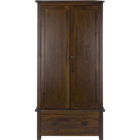 Boston 2 Door, 1 Drawer Wardrobe - Pine - 90 x 55 x 190 cm - Dark Brown (1/5)