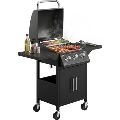3-Burner Gas BBQ Grill 8.7 kW Portable for Outdoor Black (1/5)