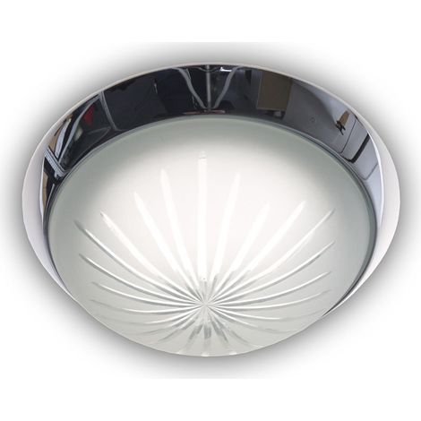 LED-Deckenleuchte rund, Schliffglas satiniert, Dekorring Chrom, Ø 25cm (1/4)