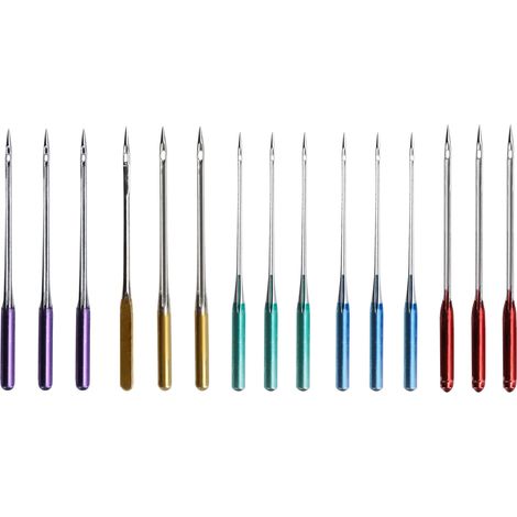 Lot de 15 aiguilles de rechange anti-saut pour machine à coudre, pointe standard, avec boîte de rangement séparée. (1/5)