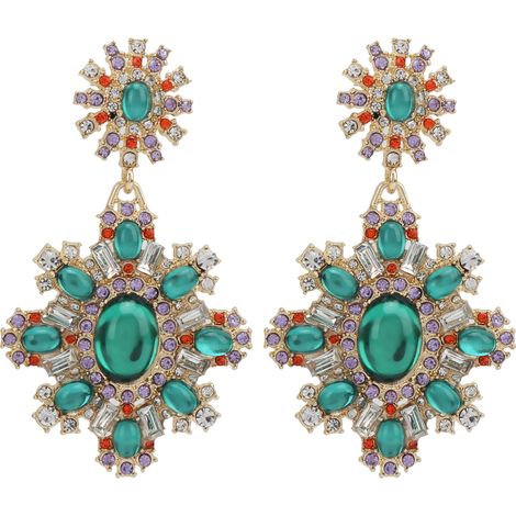Emerald Earrings Retro Royal Court Style Crystal Flower Temperament Exaggerated Women's Earrings Clothing Accessories (1/5)