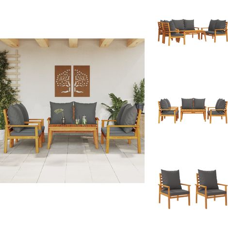Salon de jardin avec coussins 5 pcs Bois d'acacia solide - Salon De Jardin - Mobilier De Jardin - Set De Salon Extérieur - Table Basse - Chaises De Jardin (1/5)