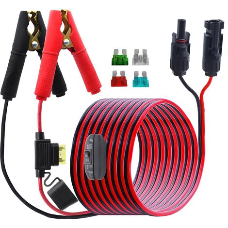 Pince Crocodile Batterie de Solaire Câble avec interrupteur et fusible 20A, 14AWG 12V 24V Pince Batterie au Câble Panneau Solaire, pour Voiture Batterie,équipement Extérieur 3M (1/5)