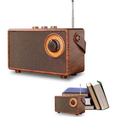 Tragbarer Retro-Bluetooth-Lautsprecher mit Vintage-FM-Radio, kabelloser Vintage-Lautsprecher mit Küchenradio aus Holz, wiederaufladbarer Bluetooth-Lautsprecher altmodischer Eleganz, mit AUX/USB/TF-Kar
