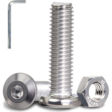 25 Pièces Vis M8 Tête Plate Six Pans Creux en Inox A2 V2A Boulons avec Écrous M8 et Clé Allen 5 mm Vis Inox pour Montage Mécanique Assemblage de Meubles et Réparations DIY (1/5)