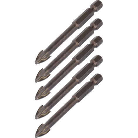 Lot de 5 forets cruciformes à queue hexagonale de 6,35 mm (1/4 po) pour carrelage, verre, céramique et béton, outil en alliage dur de 8 mm (1/5)