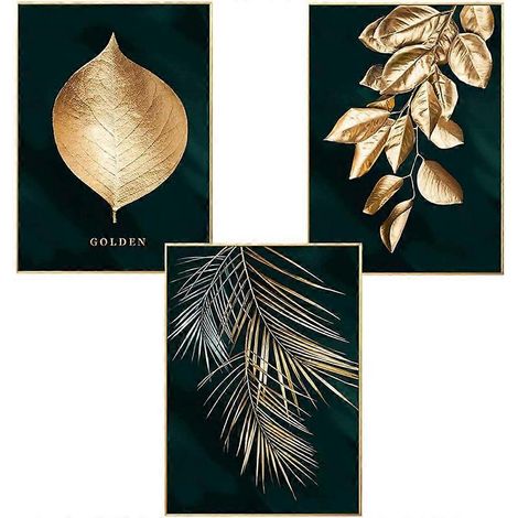 Sublimez votre espace avec des affiches murales design et des impressions sur toile modernes à la feuille d'or et au noir pour la décoration du salon. (1/4)