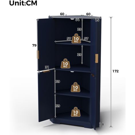 Meuble d angle de rangement en MDF avec 4 portes et étagères réglables, 60 x 60 x 172 cm, pour cuisine salle à manger et salon (1/5)