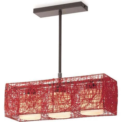 Lámpara de techo “Alexandra” de tres focos (3xE27) 230V IP20 50x15x78cm fabricada en acero y papel de lino color rojo