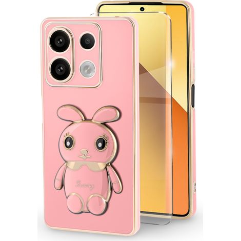 Funda para Xiaomi Redmi Note 13 5G, diseño de conejo, color rosa + cristal templado 9H (1/5)