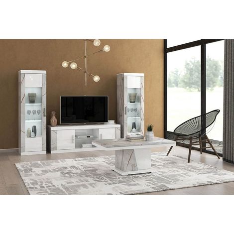 Altobuy – Ensemble de meubles de salon – Table basse 120x65x45cm – Meuble TV 160x48,5x56cm – Vitrine H175cm avec éclairage LED intégré (1/5)