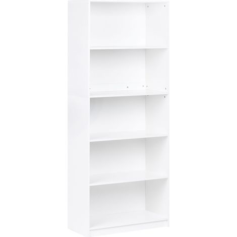 5 Tier Bookcase White Particle Board Minimlaistic Style Matt Finish Bookshelf ZEHNA