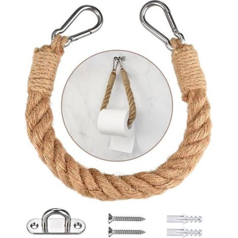 Porte-papier mural en corde de chanvre vintage – porte-serviette inox avec fixation par vis (1/5)
