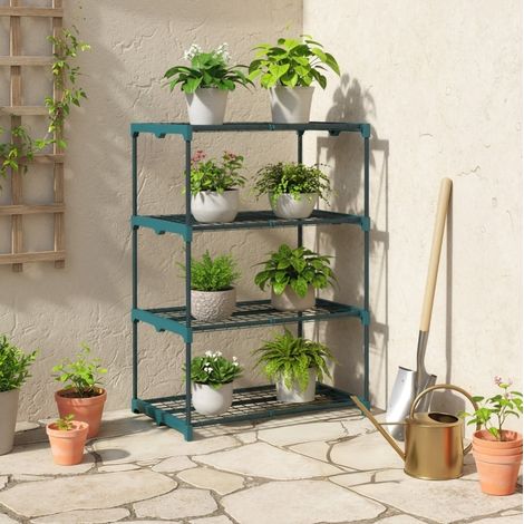 MODFU – Estantería para plantas de 4 niveles 67x49x105 cm de acero y plástico con estructura antióxido y montaje por encaje, carga 15 kg – Verde oscuro (1/5)