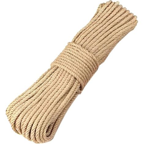 50mètres Corde de jute naturelle Sisal Corde Ficelle en Jute à 4 couches Épaisseur - 6mm Mariage Décoration Maison Décoration Jardin Animaux de Compagnie Corde d'escalade Tir à la corde Arbre à chat