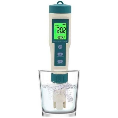 Testeur de pH électronique 8 en 1 pour piscines, spas, aquariums, eau potable et hydroponie : mesurez le pH, le TDS, le sel, la densité, l’ORP, la conductivité électrique, la température et l’hydrogèn (1/4)