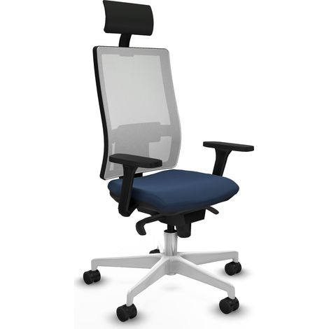 Synchro Ottomane weißes Netz weißes Kunstleder marineblaue Arme 3D weißer Sockel festes Kopfteil 65mm Nylonrollen