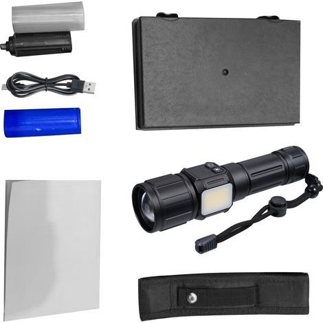Super bright outdoor LED flashlight, zoomable, portable, rechargeable, built-in 5000mAh battery, IPX4 waterproof for camping and emergency home use (1/5)