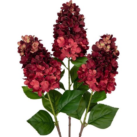 Künstliche Hortensien 3er Set 73CM Dunkelrot Rispenhortensie Kunstblumen (1/5)