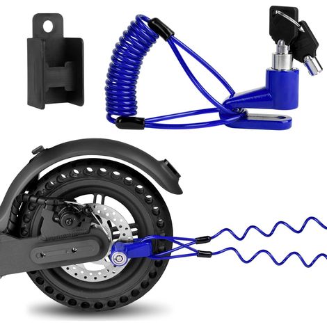 Antivol de frein à disque, câble antivol pour trottinette électrique, vélo, vélo électrique, skateboard, poussette, tondeuse à gazon - câble étanche de 12 mm avec 2 clés - bleu (1/5)