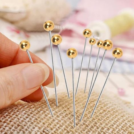 100 aiguilles droites à boule dorées nacrées pour le quilting, avec étui en plastique (1/5)