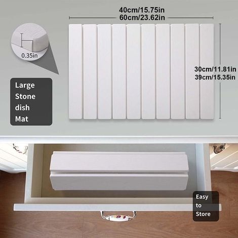 Tappetino asciugapiatti in pietra per cucina，Stoviglie in pietra pieghevoli，antiscivolo e riutilizzabile (bianco，3040 cm) (1/4)
