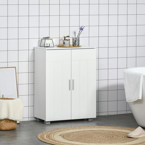 Meuble de salle de bain Kleankin avec 2 portes et 2 étagères réglables, 7 niveaux, unité de rangement pour salon ou cuisine, anti-basculement, 60 x 30 x 80 cm, blanc (1/5)