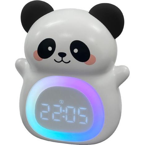 Réveil enfant panda mignon avec veilleuse 7 couleurs et machine à bruit blanc, double alarme, idéal pour l'apprentissage du sommeil des tout-petits (1/5)