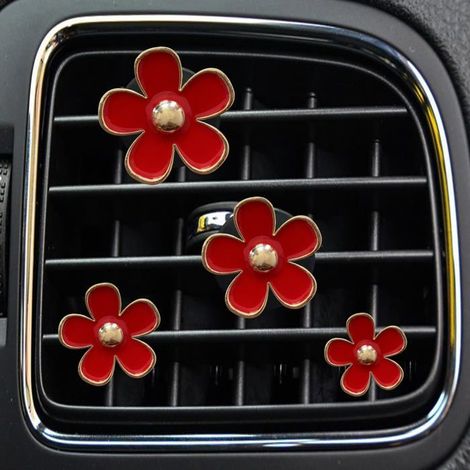 BelleRise - Clips de ventilation en forme de marguerite, lot de 4, jolis clips décoratifs pour grilles d'aération de voiture, désodorisants (1/4)