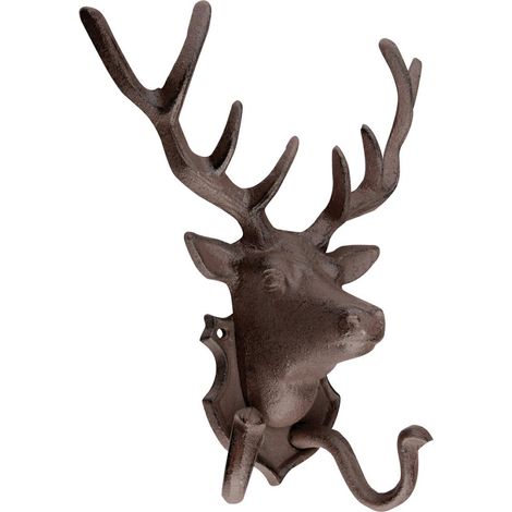 Esschert Design - Appendiabiti da Parete con 2 Ganci, 22 x 9,9 x 27,6 cm, a Forma di Cervo Colore Marrone ruggine, HSTNN-DB42
