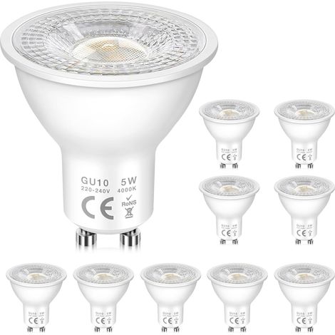 Lot de 10 Ampoule LED GU10, 5W Équivalent 50W Halogene, 4000K Blanc Neutre, 500LM, 120° Large Faisceau, Non Dimmable, MR16 Ampoule Spot, Réflecteur pour Lumières Encastrées, Feux de Piste, Downlights (1/5)