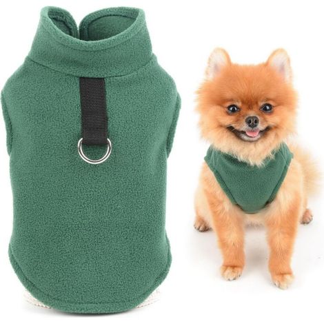 Pull en polaire de couleur unie avec anneau de laisse pour petits chiens, chats, garçons et filles, Yorkshire, Chihuahua, chaton, vêtements d'automne et d'hiver, vert (taille M)
