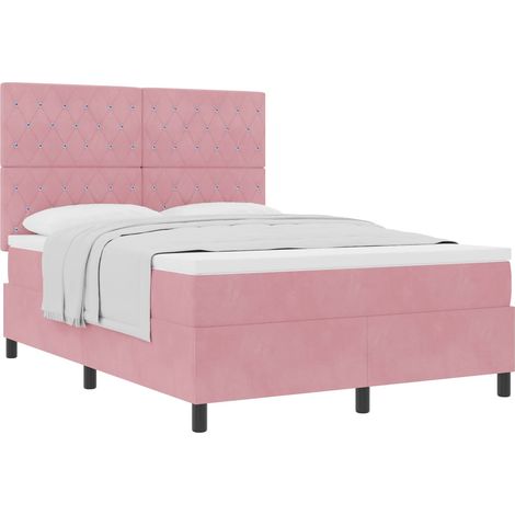Box Spring Bed with Mattress Pink 140 x 200 cm Velvet vidaXL (1/5)