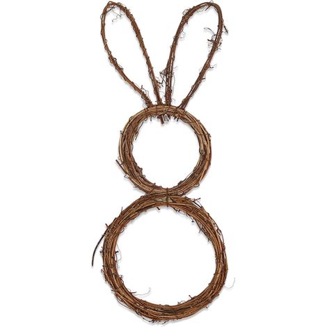 Couronne de paques taille L, lapin en rotin pliable et attrayant pour décoration murale de porte de maison (1/5)