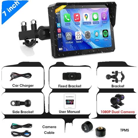 Motorrad GPS, wasserdicht, drahtlose Konnektivität, 7 Zoll DVR TPMS (1/2)