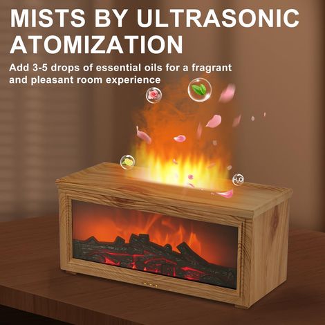 Diffusore di aromaterapia a 7 colori con design a fiamma regolabile, umidificatore per bar, camera da letto, ufficio, diffusore di oli essenziali con spegnimento automatico, regalo (legno chiaro) (1/4)