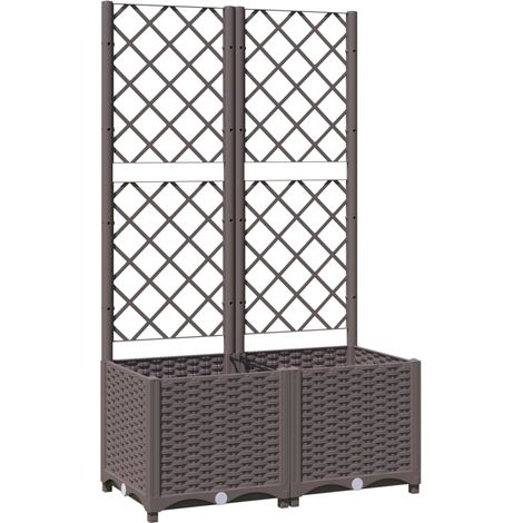 Vaso per fioriera aiuola rialzata piante fiori terrazza giardino con traliccio 80 x 40 x 136 cm PP marrone 020038307