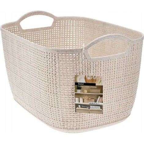 Cestino in plastica 35x29x13 cm beige, intrecciato e pratico con manici