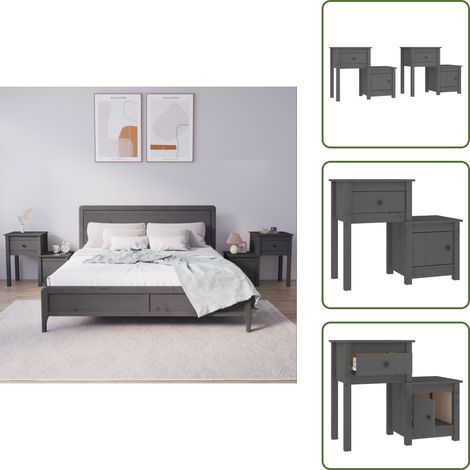 Nachttische 2 Stk. Grau 79,5x38x65,5 cm Massivholz Kiefer - Nachttisch - Massivholzmöbel - Kiefernholz - Grau - Wohnzimmerdeko (1/5)