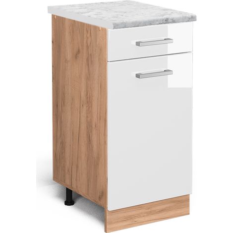 Küchenschrank R-Line, Weiß Hochglanz, 40 cm AP Marmor, Vicco