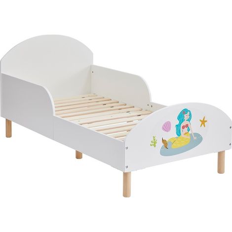 Kids Toddler Bed Frame with Mermaid Decal - L144 x W74 x H68 cm - White