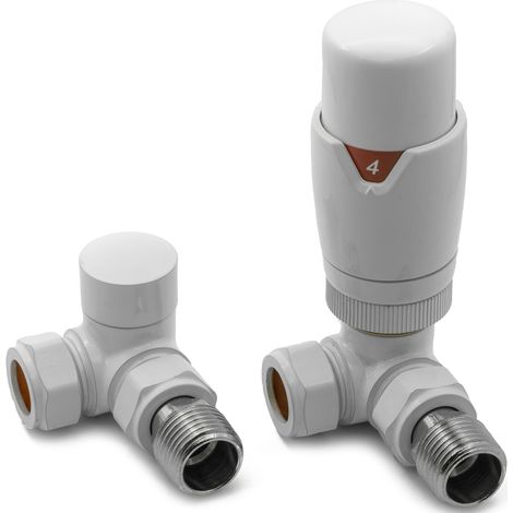 Reina Modal TRV Corner Radiator Valve and LockShield - White (1/3)